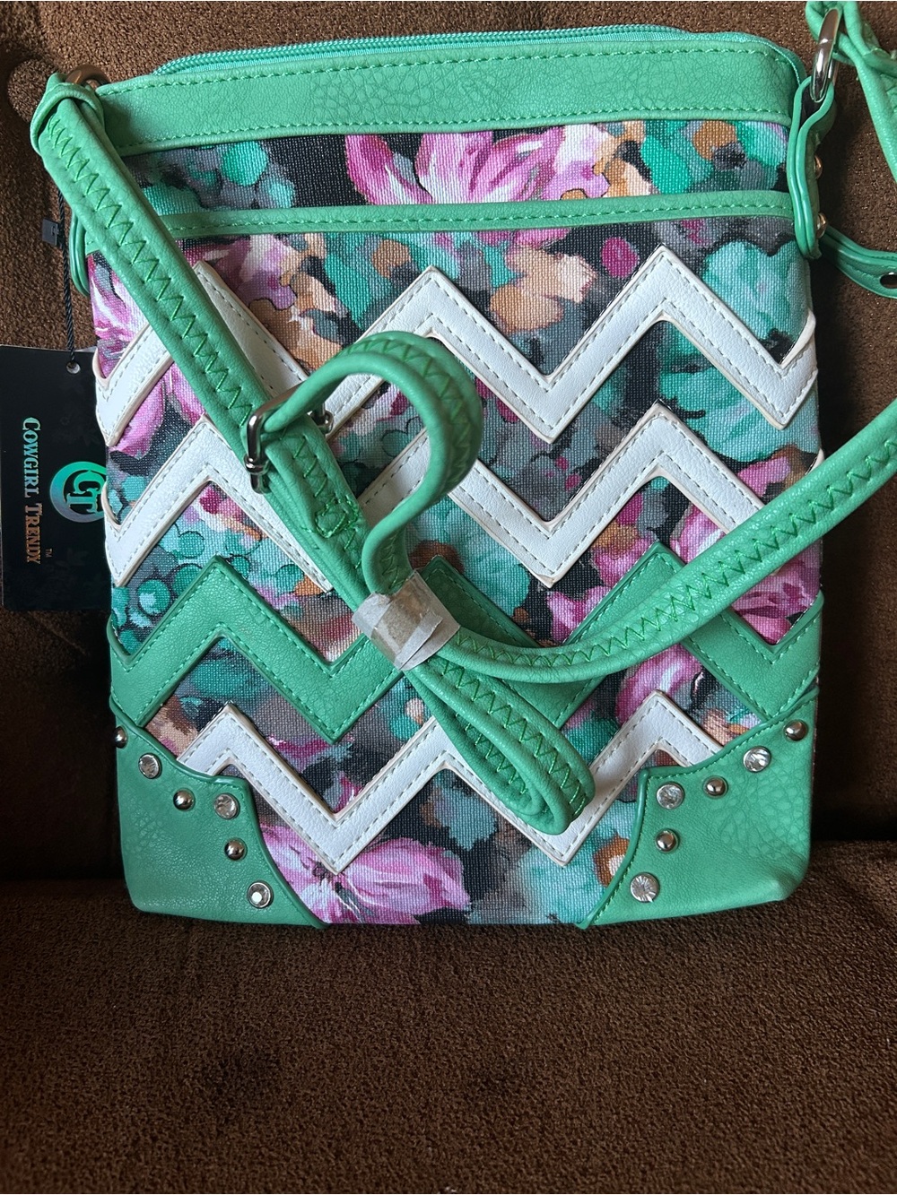 Teal Floral Chevron Crossbody Bag by Cowgirl Tuff